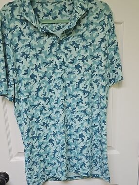 G/FORE Light Aqua Camo/Skull Short-Sleeve Performance Polo Size L